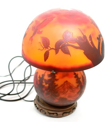 Lot 256 - A Galle style table lamp, made in China, imported by J.J Vaillant Ltd, the shade decorated with...