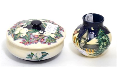 Lot 259 - A modern Moorcroft "New Moon" pattern vase, 8.5cm (boxed) and a modern Moorcroft "Snowberry"...