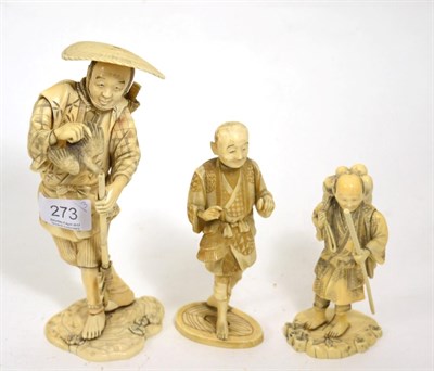 Lot 273 - Three Japanese Meiji period ivory figural okimono (3)