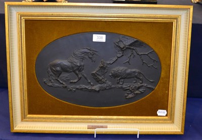 Lot 338 - A Wedgwood black basalt oval plaque 66/250, the frightened horse, after Stubbs