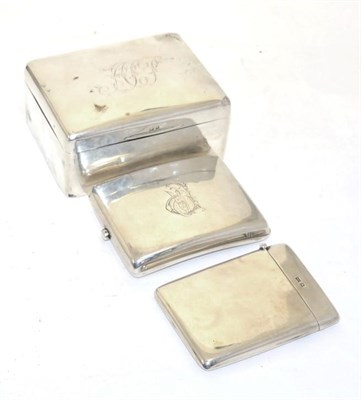 Lot 350 - A silver cigarette case, silver card case and silver cigarette box (3)