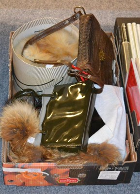 Lot 1021 - Assorted costume accessories including, Canadian silver fox hat, head band and hat, red fox hat and