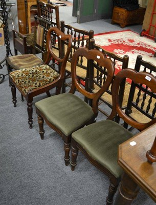 Lot 1057 - An Arts and Crafts single chair, turned and knopped supports; together with a pair of mahogany...