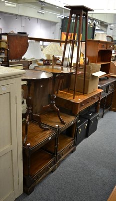 Lot 1070 - A group of furniture comprising a pair of reproduction tripod tables, a pair of bedside tables,...