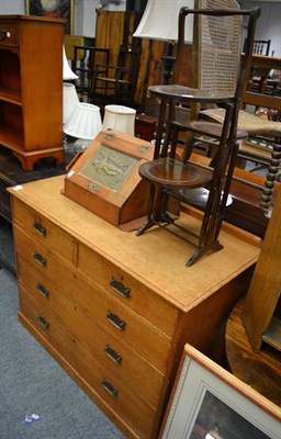 Lot 1072 - A pine chest, four tier cake stand and a small corner cupboard