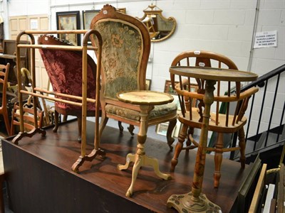 Lot 1081 - A 1970's teak chest, a towel rail, a chinoiserie occasional table and a painted occasional table