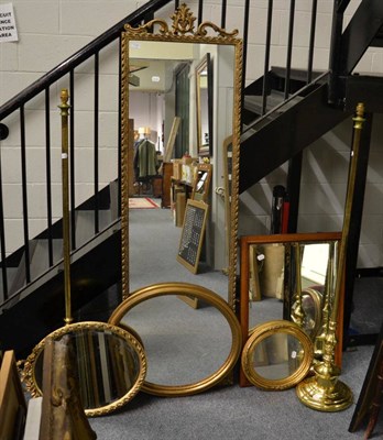 Lot 1086 - Five mirror's and two brass stand lamps