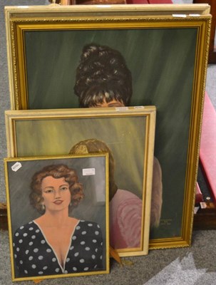 Lot 1112 - Four circa 1950s-70s portraits of young women, oil on board, by J Breeze, RS Breeze, V Mitchell