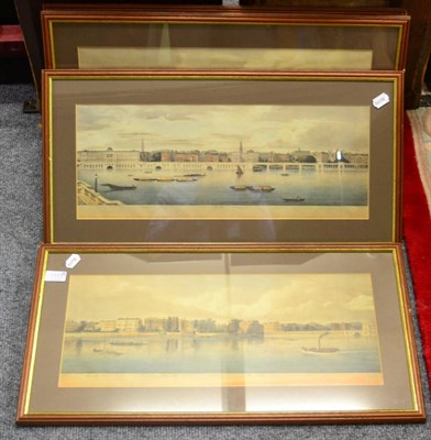 Lot 1115 - A set of four colour prints of London Thames views, framed and glazed; together with a...