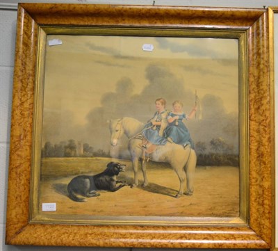 Lot 1120 - W Hubbard (19th century school) two children astride a pony with a recumbent dog in the foreground