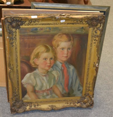 Lot 1122 - A 20th Century School portrait of two children oil on canvas, together with a modern acrylic, a...