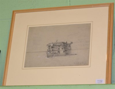 Lot 1132 - Sir Oswald Brierly, study of a ship hulk, pencil study heightened with white