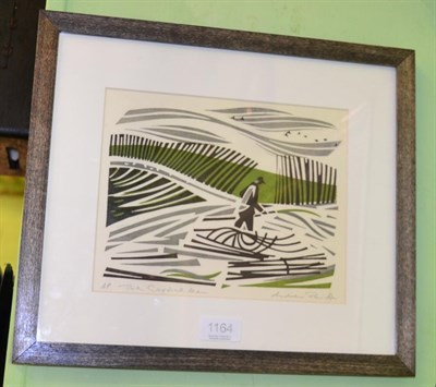 Lot 1164 - Andrew Pavitt, The Coppice Man, signed and inscribed in pencil artist's proof, linocut...