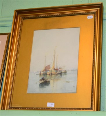 Lot 1167 - J R Miller, Estuary scene with becalmed boats, watercolour