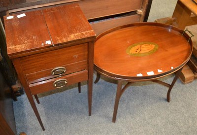 Lot 1208 - A tea table with inlaid sea shell top and a small bedside cupboard with two drawers