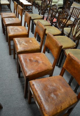 Lot 1273 - Set of six oak framed dining chairs with leather seats and backs