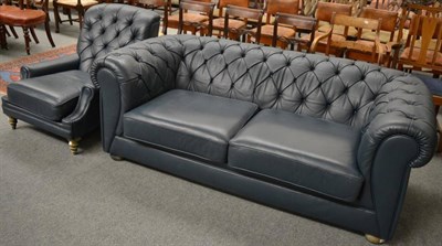 Lot 1276 - Tetrad blue leather upholstered Chesterfield settee and a similar armchair (2)