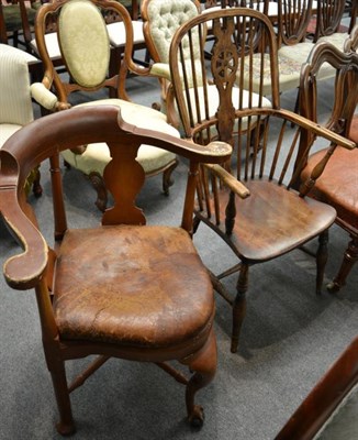 Lot 1280 - A Windsor chair and a corner chair with a leather drop-in seat (2)