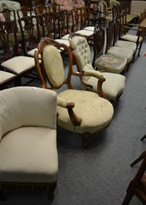 Lot 1282 - A Victorian carved walnut nursing chair, an upholstered corner chair, a Victorian walnut occasional