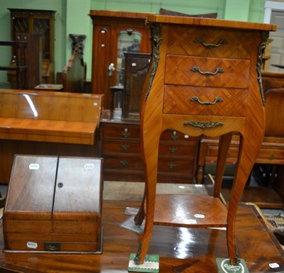 Lot 1296 - A French Kingwood bedside chest of drawers together with a desktop correspondence box (2)