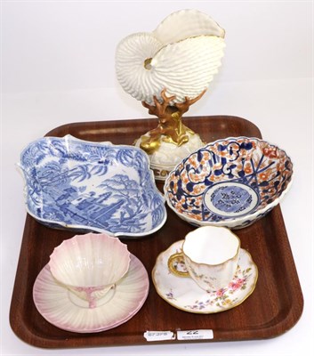 Lot 22 - A Royal Worcester nautilus shell together with an Imari bowl, a pearlware dish, a Crown Derby...