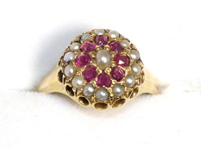 Lot 43 - A 15ct gold ruby and seed pearl ring
