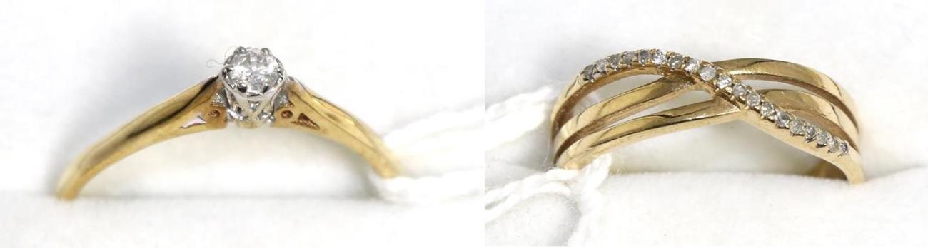 Lot 62 - A 9ct gold diamond solitaire ring, a 9ct gold diamond ring and a 9ct gold diamond and...