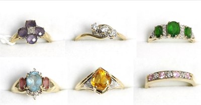 Lot 106 - Seven various 9ct gold gem set rings