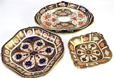 Lot 124 - A group of Royal Crown Derby Imari wares including a lozenge form dish, two square dishes, a...