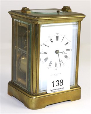 Lot 138 - A French brass repeating carriage clock, signed Aird & Thomson, Paris, lacking handle (a.f)