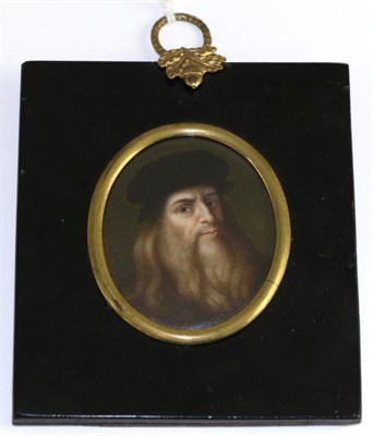 Lot 141 - S Calestri after Leonardo da Vinci: miniature self portrait, signed oval, 6cm by 5cm