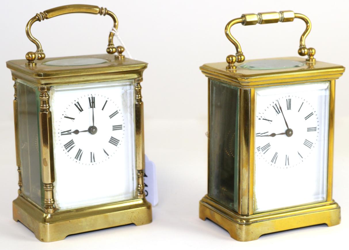 Lot 143 - Two gilt brass carriage timepieces