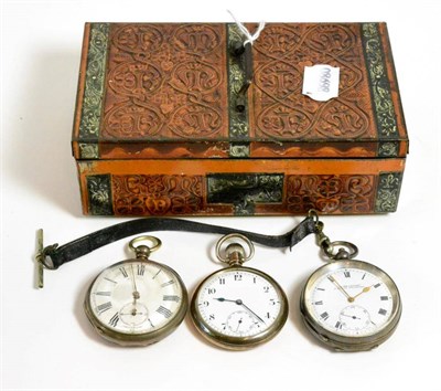 Lot 163 - Two silver pocket watches and another pocket watch with case stamped fine silver and a yellow metal