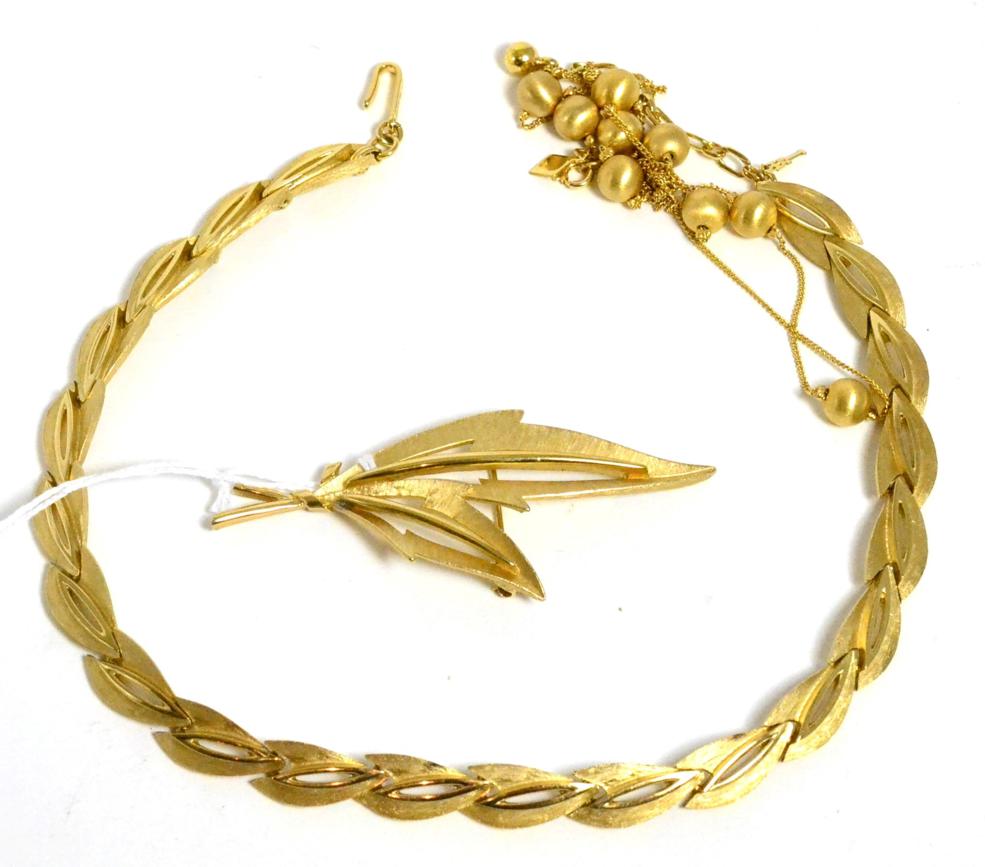 Lot 193 - A Triffari necklace, formed of brushed and bright polished leaf shaped links, length 40.5cm, a near