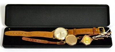 Lot 196 - A gents 9ct gold wristwatch signed Emperor and two lady's 9ct gold wristwatches (3)