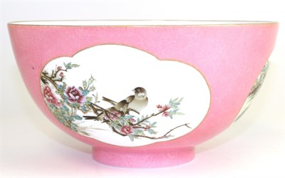 Lot 208 - A Chinese porcelain famille rose pink ground bowl