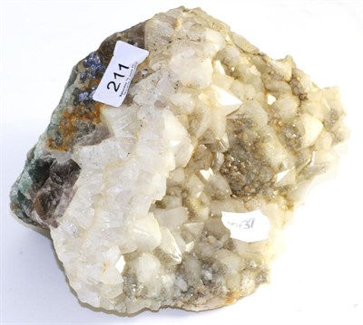 Lot 211 - Quartz crystals on fluorescent multi-coloured fluorite, Weardale, County Durham