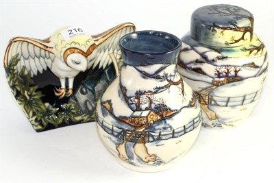 Lot 216 - Three modern Moorcroft pottery items, comprising vase, similarly decorated ginger jar and cover and