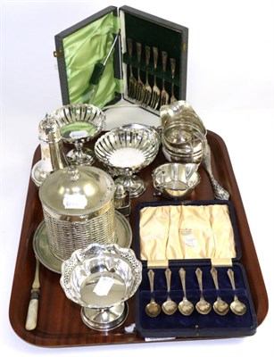 Lot 227 - A Georgian silver cream jug, a pair of pierced silver comports, a silver caster and other...