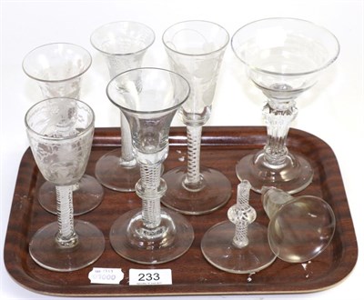 Lot 233 - A group of air twist and other early stem table glasses (a.f.)