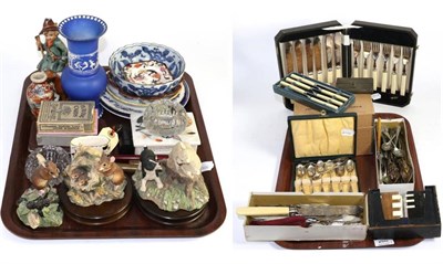 Lot 260 - A quantity of decorative ceramics, glass playing cards, a quantity of plated flatware and coins...