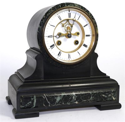 Lot 277 - A 19th century black slate mantel clock the movement signed, Manoah Rhodes, Biadford