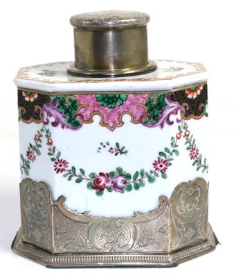 Lot 282 - An early 20th century silver mounted Samson of Paris tea caddy, the cover engraved 1905