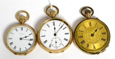 Lot 292 - Three various fob watches, with cases stamped '9CT', '10K' and '9K'
