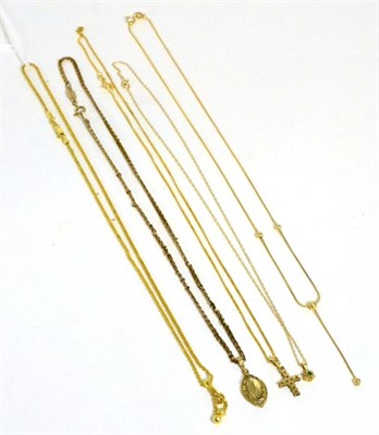 Lot 295 - Three 9ct gold gem set necklaces and two 9ct gold necklaces (5)