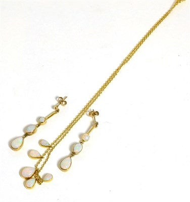 Lot 307 - A 9ct gold opal necklace and earring set