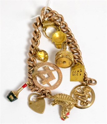 Lot 317 - A charm bracelet set with nine charms including a Masonic circle
