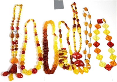 Lot 342 - Eight various amber bead necklaces