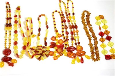 Lot 343 - Eight various amber bead necklaces