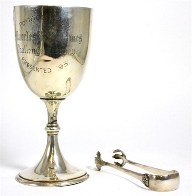 Lot 349 - A large silver trophy cup inscribed 'Poynton Show Challenge Trophy, 1951'  and a pair of...